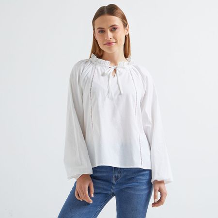 Blusa Amc Mujer Manga Larga Bolillo  CRUDO L