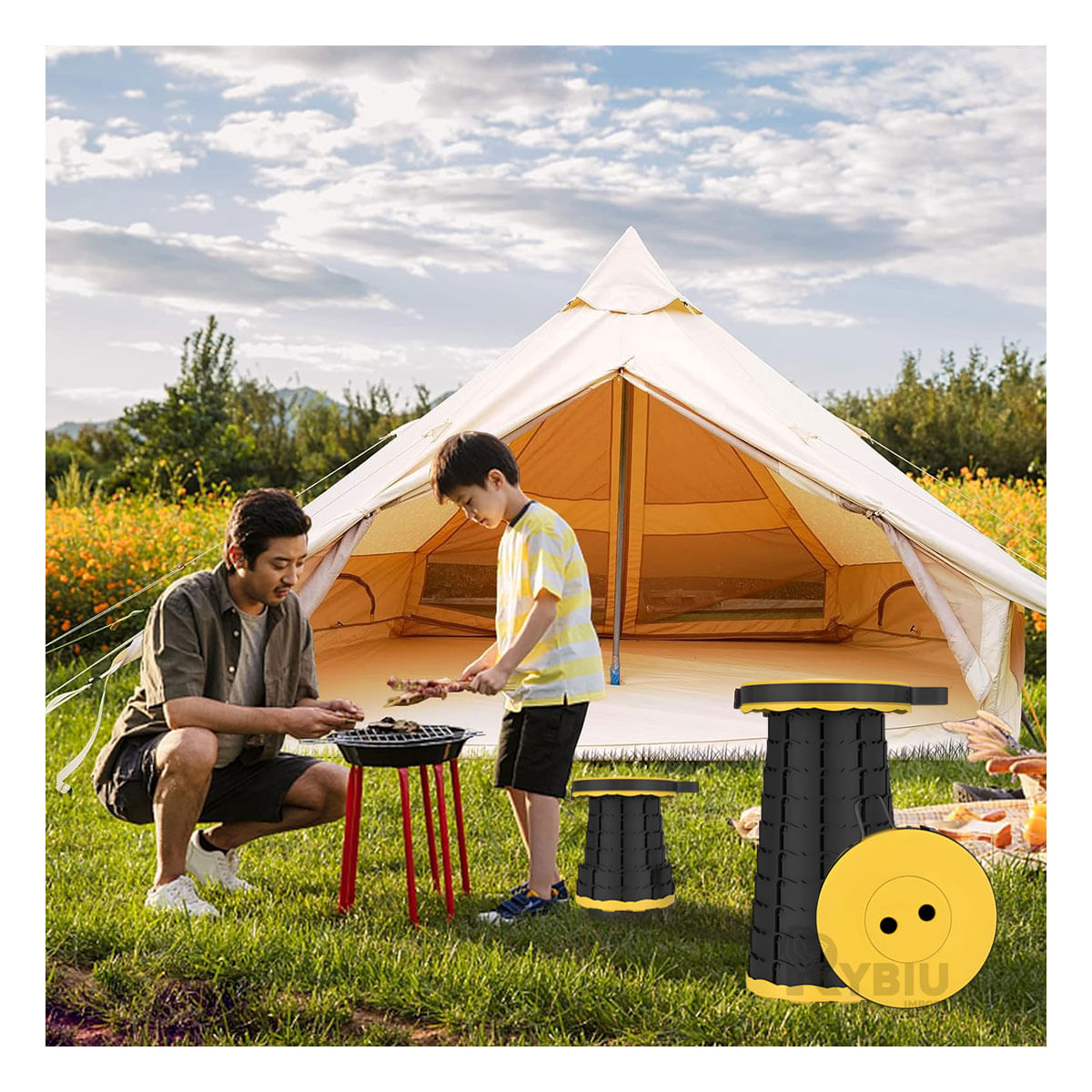 Silla Portatil Plegable en Tono Amarillo Y+Papel de Regalo