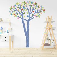 Vinilo Decorativo Árbol Abedul Azul y Multicolor Stickart Pequeño 94 x 120 cm alto