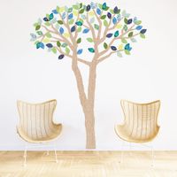 Vinilo Decorativo Árbol Abedul Marrón y Azul Stickart Pequeño 94 x 120 cm alto