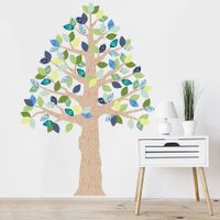 Vinilo Decorativo Árbol Cedro Marrón y Azul Stickart Mediano 104 x 150 cm alto