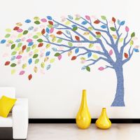 Vinilo Decorativo Árbol Otoño Azul y Multicolor Stickart Pequeño 160 x 106 cm alto
