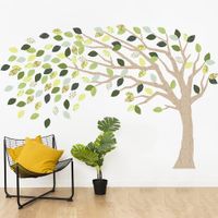 Vinilo Decorativo Árbol Otoño Marrón y Verde Stickart Pequeño 160 x 106 cm alto