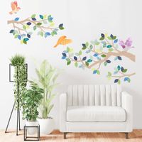 Vinilo Decorativo Árbol Ramas Marrón y Azul Stickart Pequeño 120 x 78 cm alto