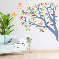 Vinilo Decorativo Árbol Roble Azul y Multicolor Stickart Pequeño 110 x 90 cm alto