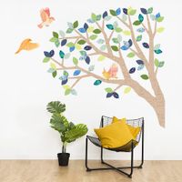 Vinilo Decorativo Árbol Roble Marrón y Azul Stickart Mediano 147 x 120 cm alto