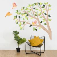 Vinilo Decorativo Árbol Roble Marrón y Verde Stickart Pequeño 110 x 90 cm alto