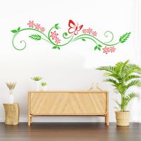 Vinilo Decorativo Mariposa Y Flores Horizontal para pared Stickart Mediano 105 x 30 cm alto