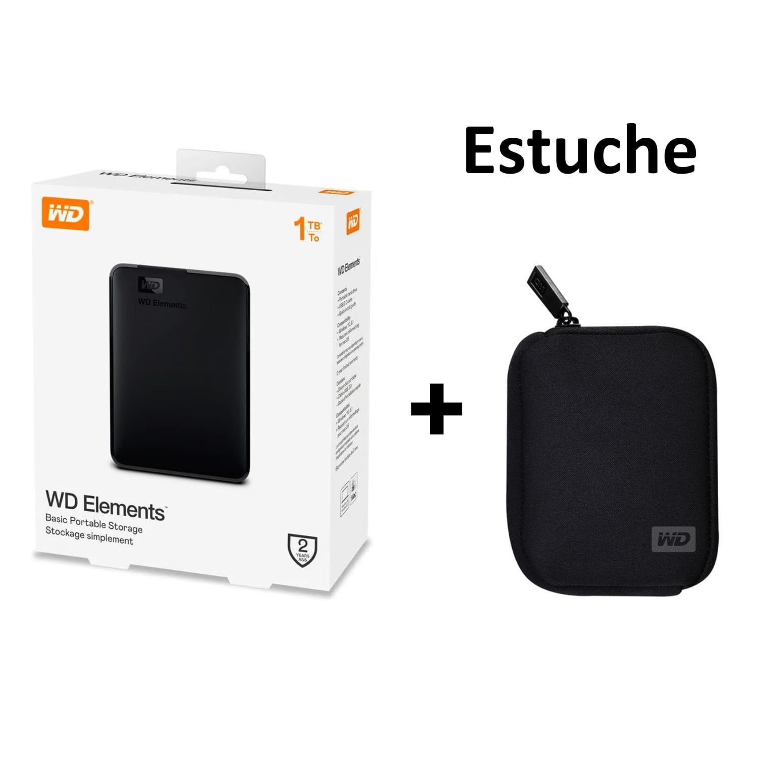 Disco Duro Externo 1 TB Western Digital Elements + Estuche Funda WD