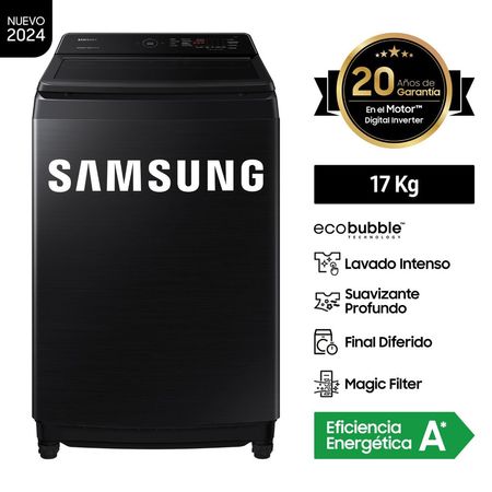 Lavadora Samsung Digital Inverter WA17CG6441BVPE Ecobubble 17 Kg Negro Caviar