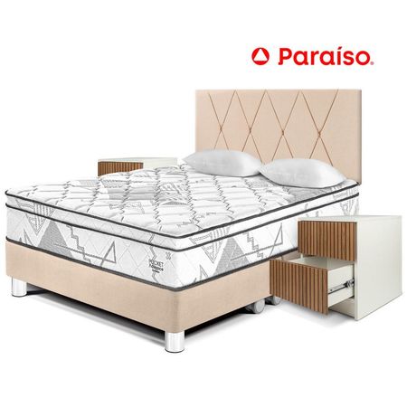 Dormitorio Pocket Advance Queen + Velador Brisse Champagne