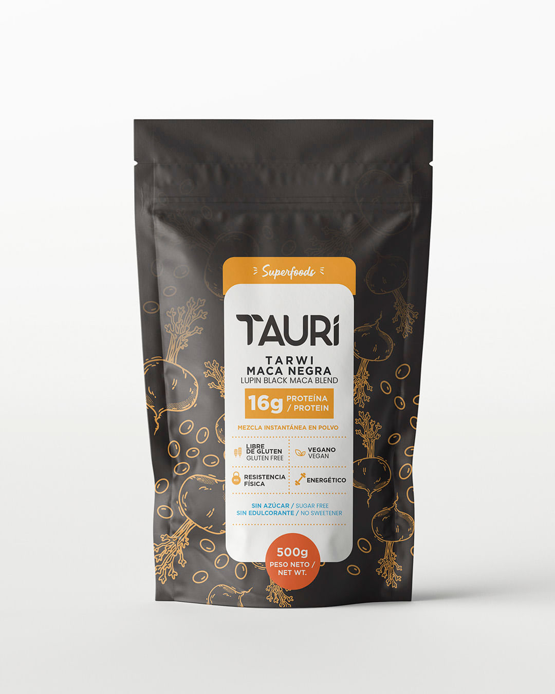 Tarwi con Maca Negra en polvo 500 Gr Fuente de Proteina Vegetal