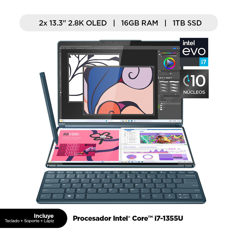 Laptop Lenovo Yoga Book9 i7-1355U 16GB RAM 1TB SSD 13.3"" Tidal Teal