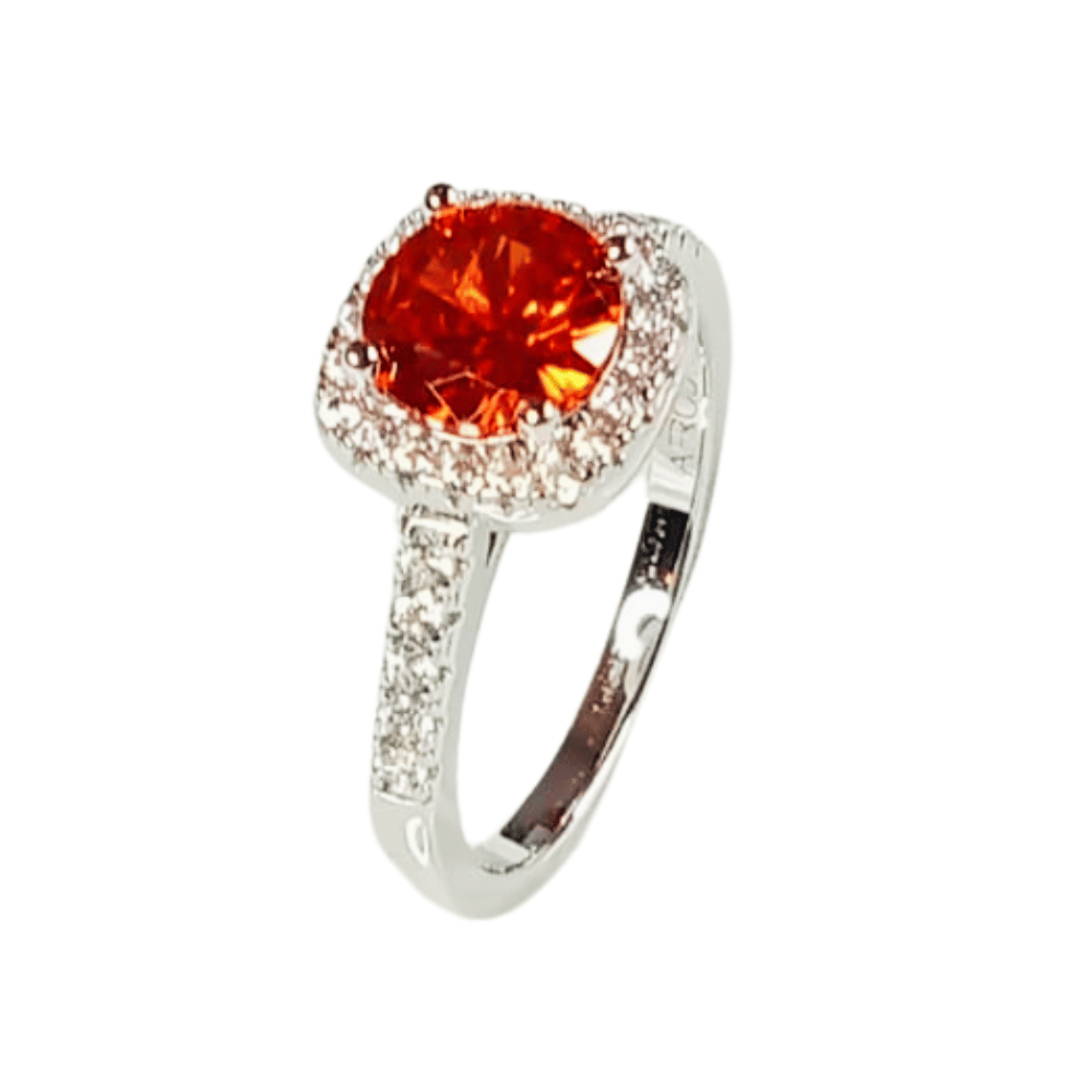 Anillo de Plata Bañado en Oro Blanco Modelo Sophia Rojo Talla 8