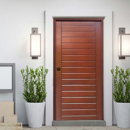 Puerta exterior Dubai Caoba Cedro 85cm + marco + 4 bisagras Dimfer