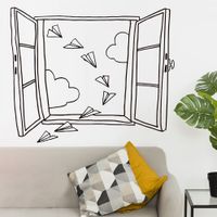 Vinilo Decorativo Ventana Y Aviones De Papel para pared Stickart Pequeño 70 x 58 cm alto