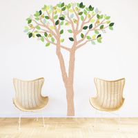 Vinilo Decorativo Árbol Abedul Marrón y Verde Stickart Mediano 118 x 150 cm alto