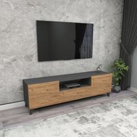 Mesa de TV Clásica Katrina color Roble/Negro 3 puertas TU MESITA