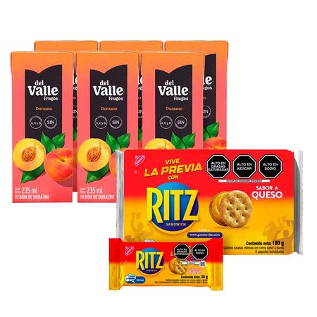 pack-nectar-frugos-del-valle-sabor-a-durazno-caja-235ml-six-pack-galletas-saladas-ritz-sabor-queso-paquete-6un