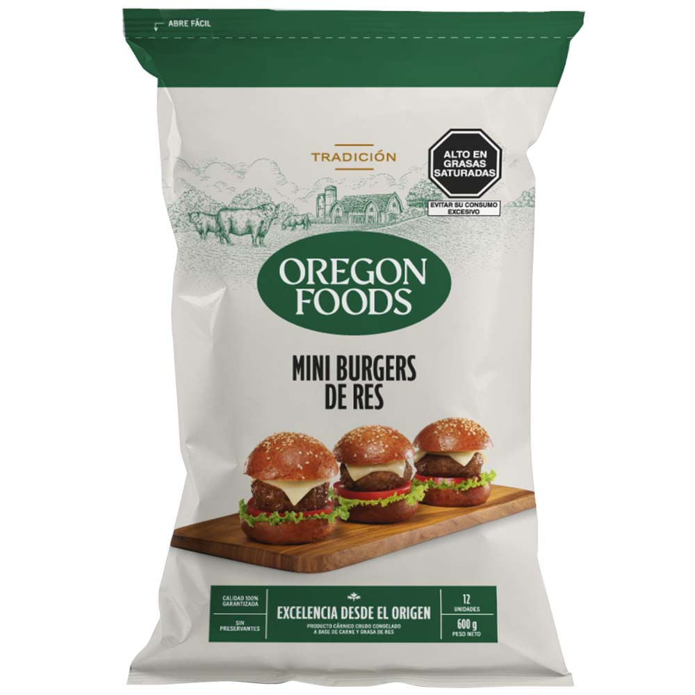Mini Hamburguesas de Res OREGON FOODS Paquete 12un