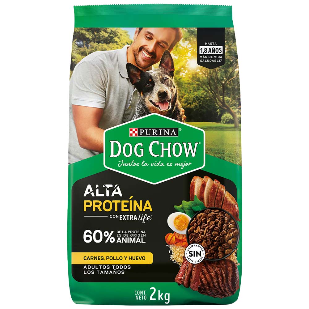 Alimento para Perro DOG CHOW Adulto Todos los tamaños Sabor Carne, Pollo y Huevo Bolsa 2Kg