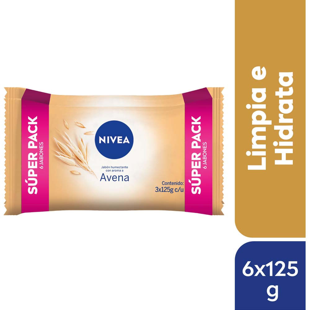 Jabón de Tocador NIVEA Avena Barra 125g Pack 6un