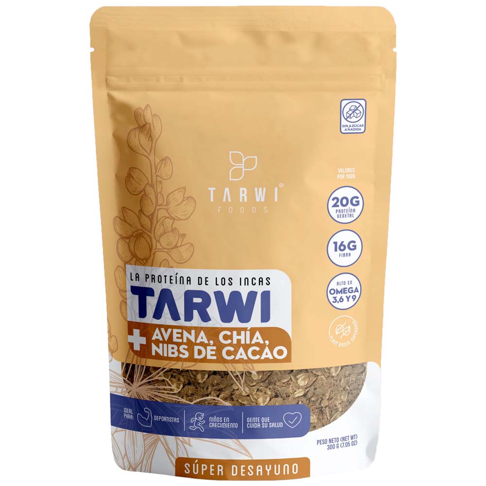 Super Desayuno TARWI FOODS Avena, Chía y Nibs de Cacao Doypack 300g
