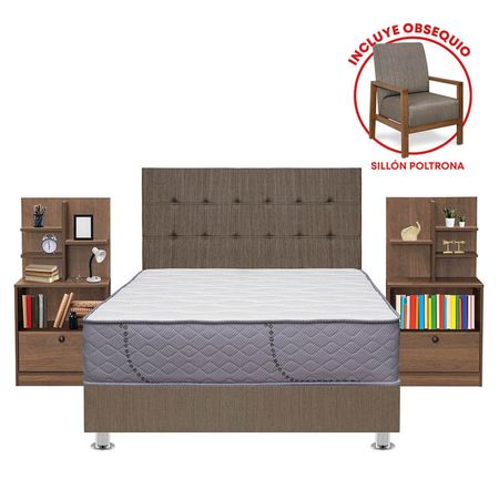 Juego de Dormitorio Capella 2 Plazas + Velador Repisa