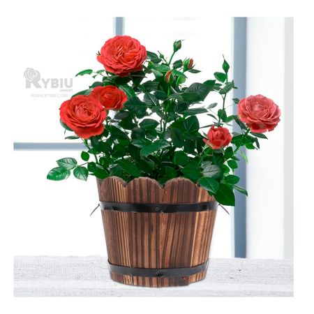 Macetero de Flores de Madera Modelo Barril 15cm Y+Stickers