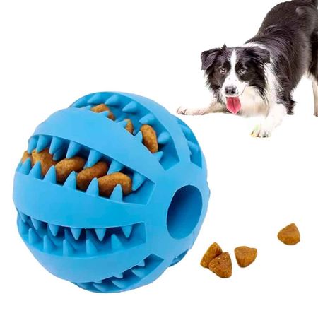 PELOTA DISPENSADOR LIMPIADOR DENTAL PARA PERROS Y GATOS, GOMA AZUL