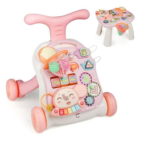 Caminadora mesa de Bebe primeros pasos musical 2 en 1 rosa