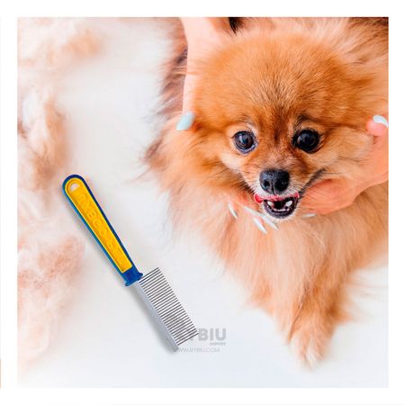 Peine de Metal para Mascotas Mango Cómodo en Color Azul