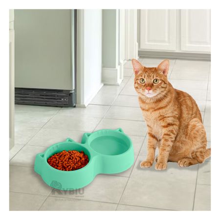 Plato Resistente para Gatos Doble en Verde Y+Papel de Regalo