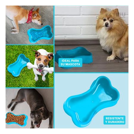 Plato para Mascotas en Forma de Hueso Pequeño Color Celeste