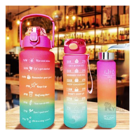 Set Botellas Deportivas de 2L 1L y 300 ml con Tapa Fucsia