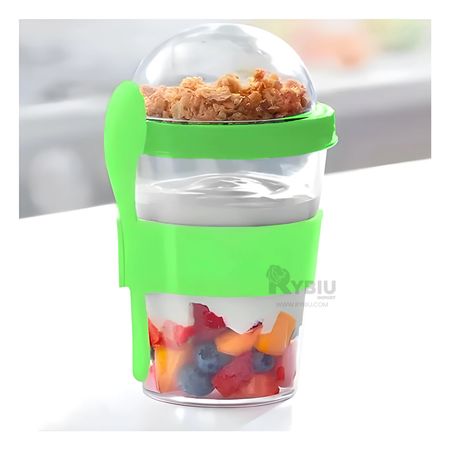 Vaso para Yogurt y Cereal con Cuchara Verde Limon