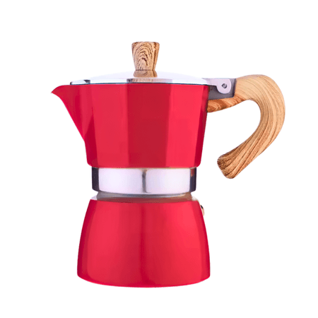 Cafetera Italiana con Mango de Madera y Aluminio 150 ml Roja