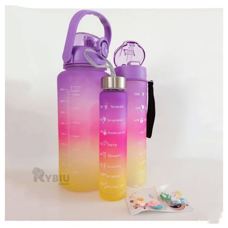 Trio de Recipientes para Gimnasio en Tapa Morado Y+Stickers