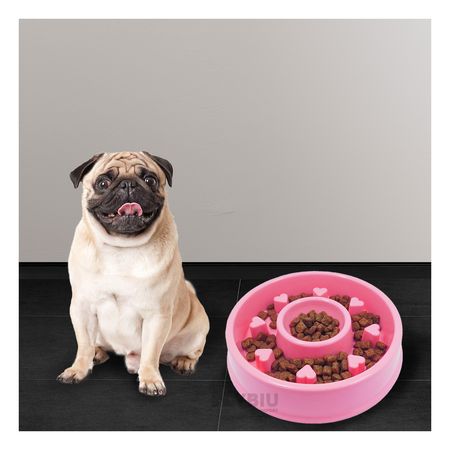 Plato Antiestres Circular para Mascotas en Color Rosado