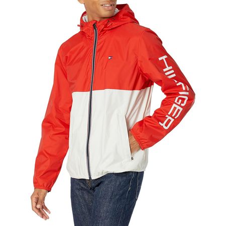 Casaca Tommy Hilfiger impermeable ligera con capucha para hombre Naranja L