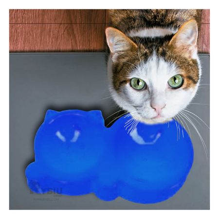 Plato Doble Pet Mediano en Forma de Gato en Color Azul