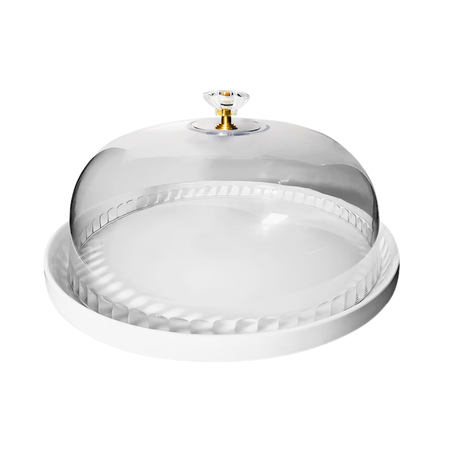 Porta Torta Bandeja de Porcelana con Tapa de Acrílico