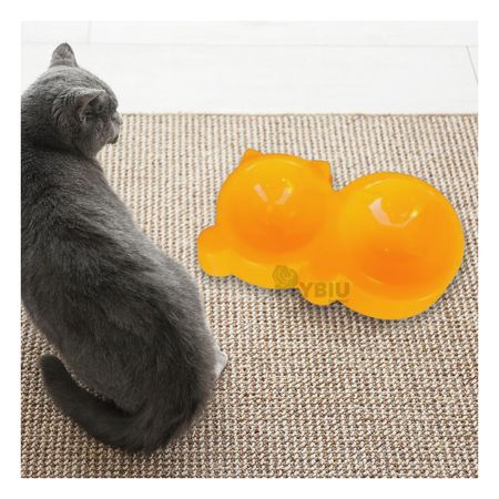 Plato Doble Pet Mediano en Forma de Gato en Amarillo