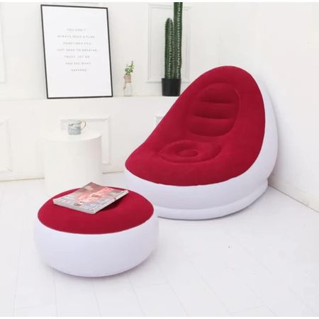 Sillon Puff Inflable con Posapies Oficina Hogar Terraza Jardin Rojo