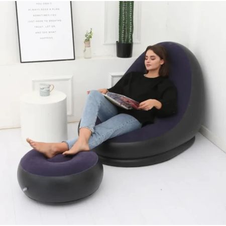 Sillon Puff Inflable con Posapies Oficina Hogar Terraza Jardin Negro