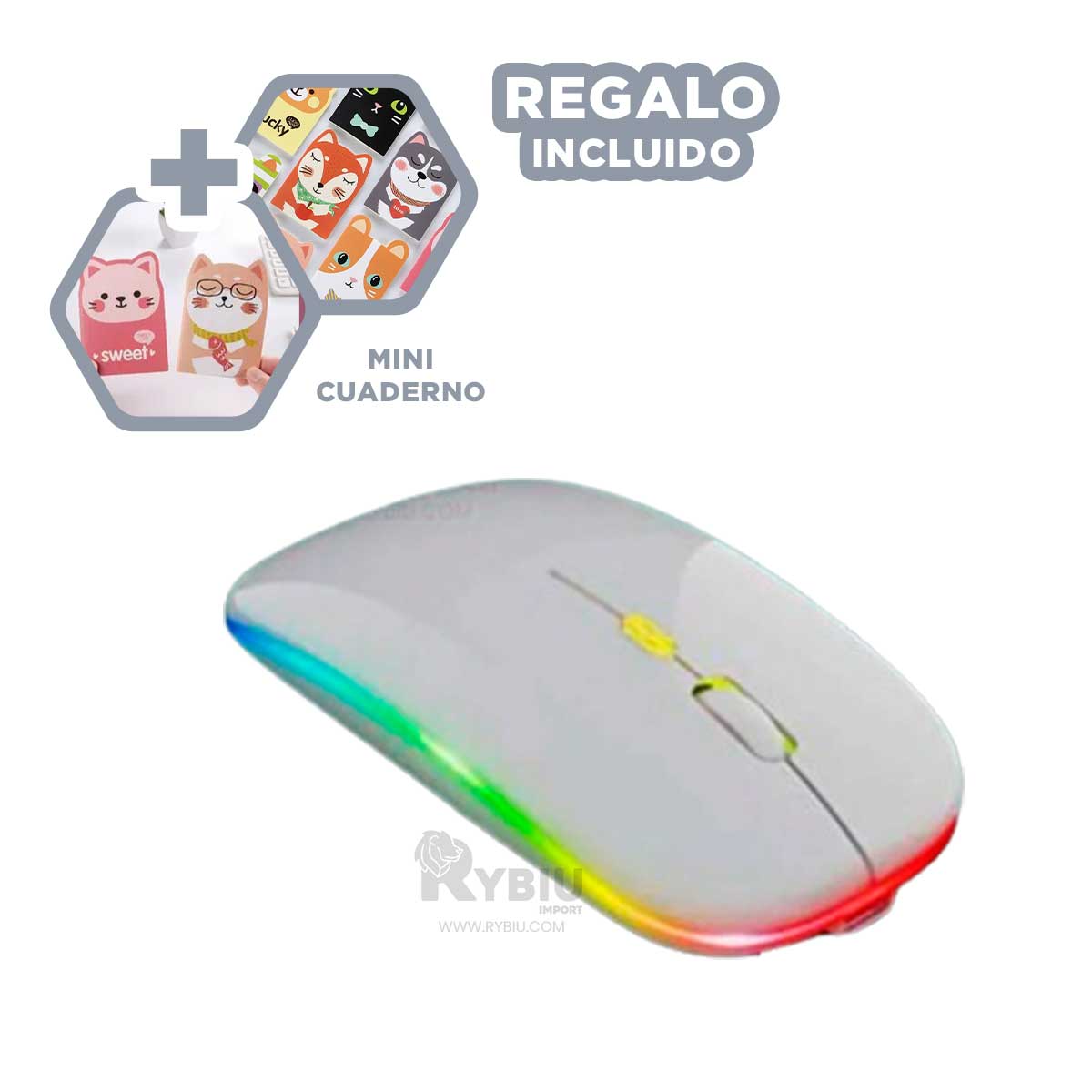 Mouse de Diseño Anatomico en Color Blanco Y+Agendita
