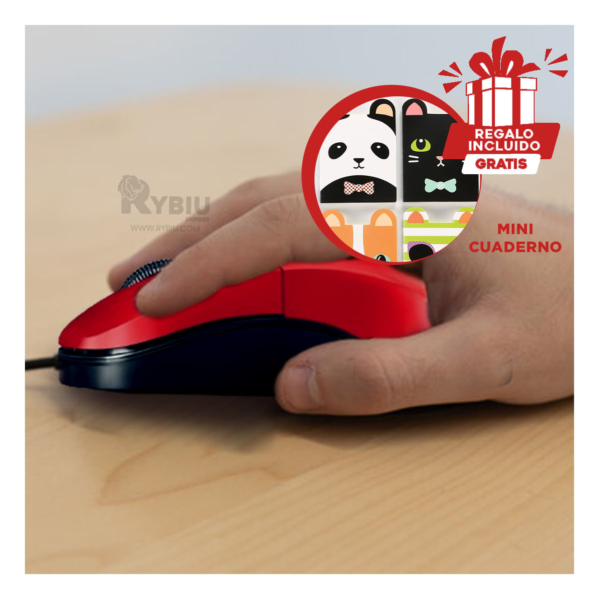 Mouse Moderno e Innovador en Color Rojo Y+Agendita