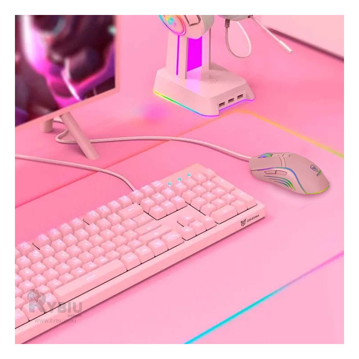 Raton con Conexion USB para Laptop y PC en Rosado Y+Stickers