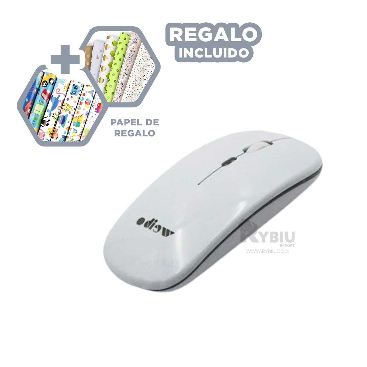 Mouse de Bateria Recargable Blanco Y+Papel de Regalo