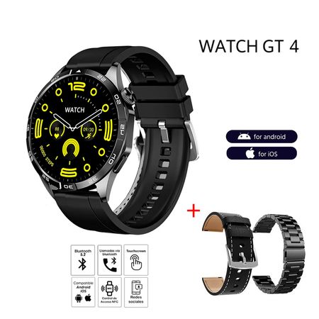 Smartwatch GT4 Pro Plus Triple Correa Alta Gama Negro